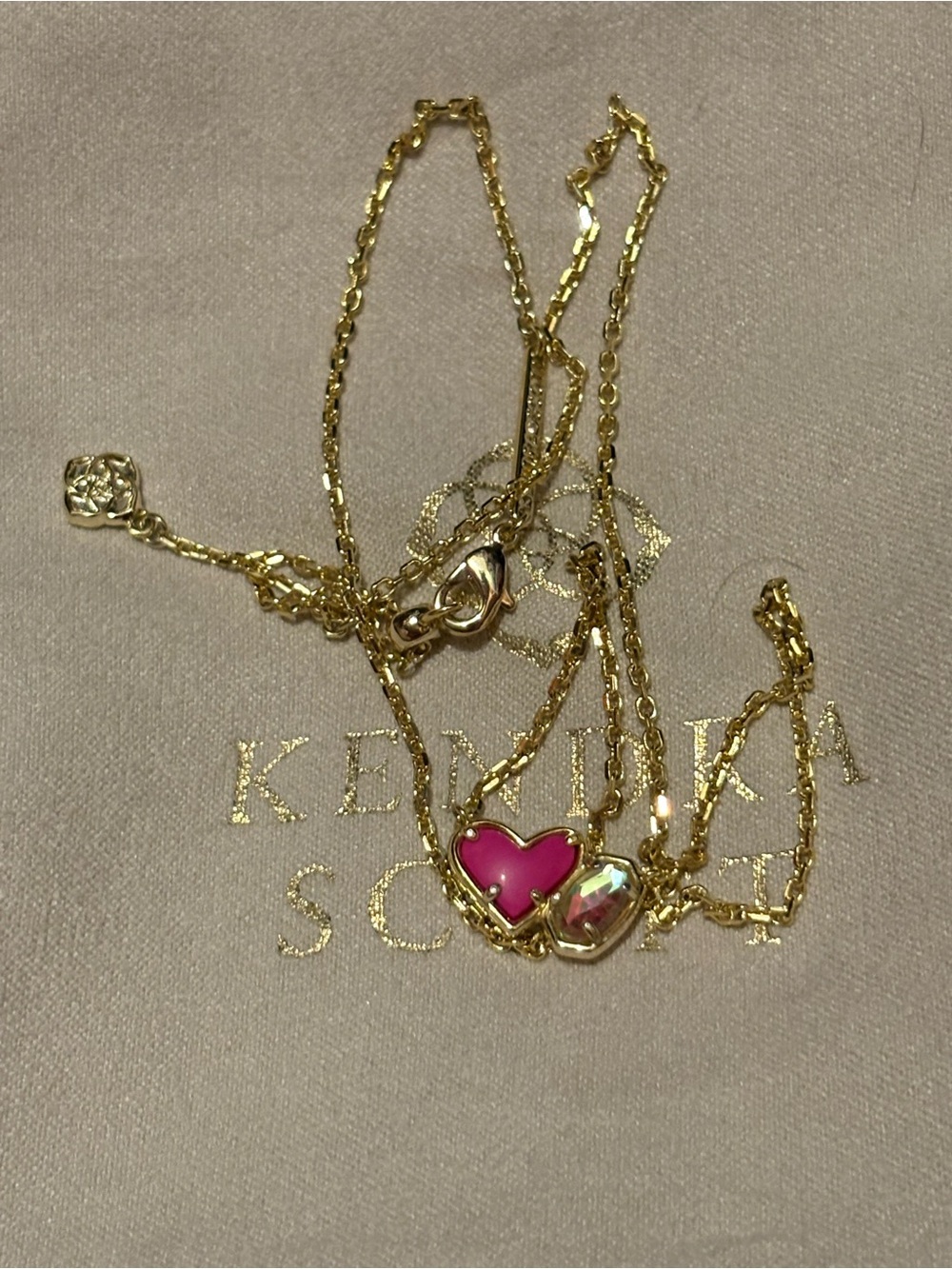 Kendra Scott Gold-Tone Necklace with Pink Heart and Iridescent gemstone